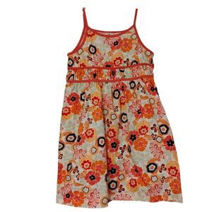 Hanna Andersson Dress Sundress Girls Coral Sea Style Boho 60s Floral Ruched 8